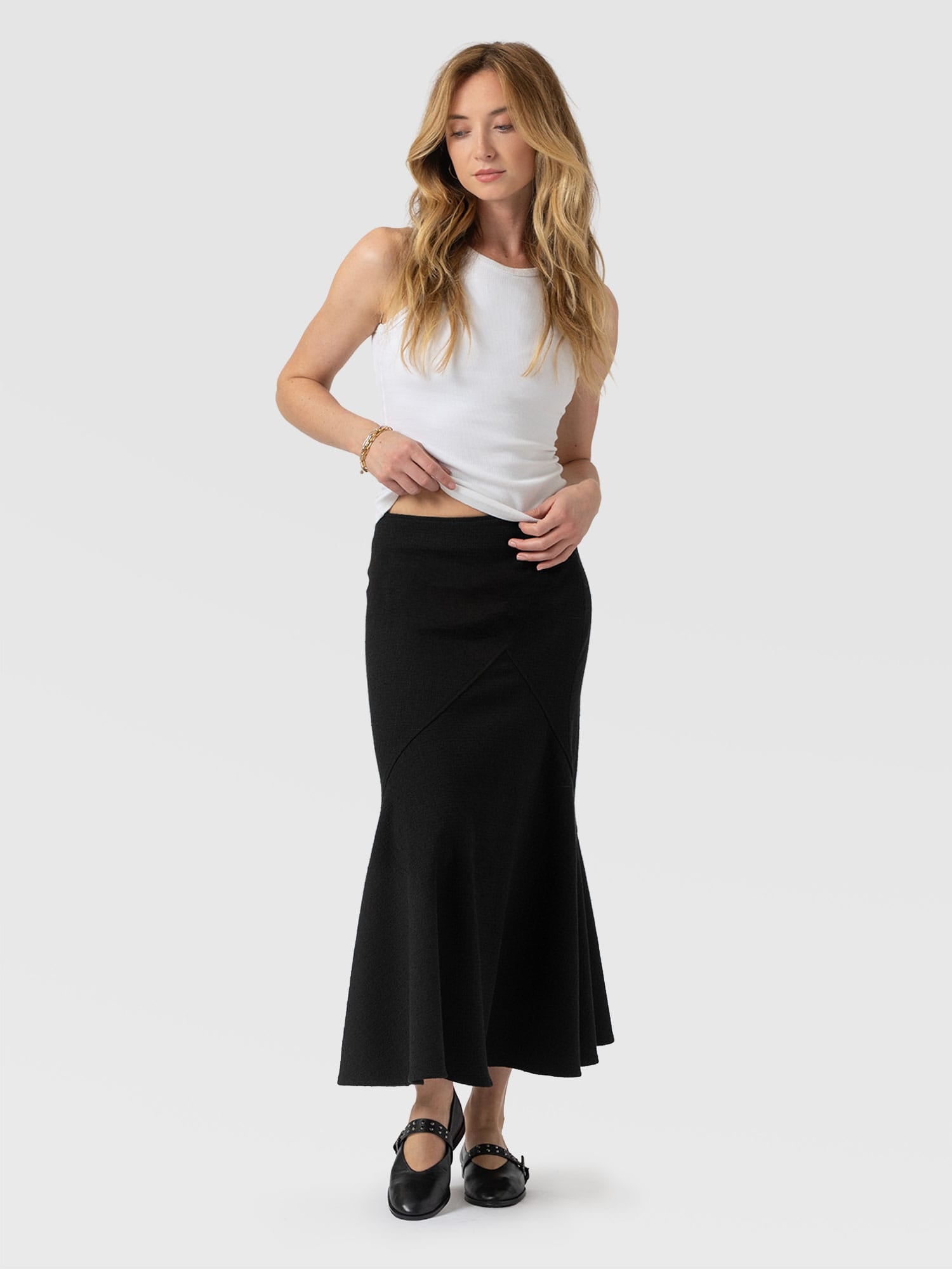 Piper Panelled Skirt - Black Boucle