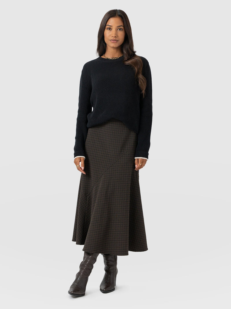 Piper Panelled Skirt - Brown Check - Women's Skirts | Saint and Sofia® UK