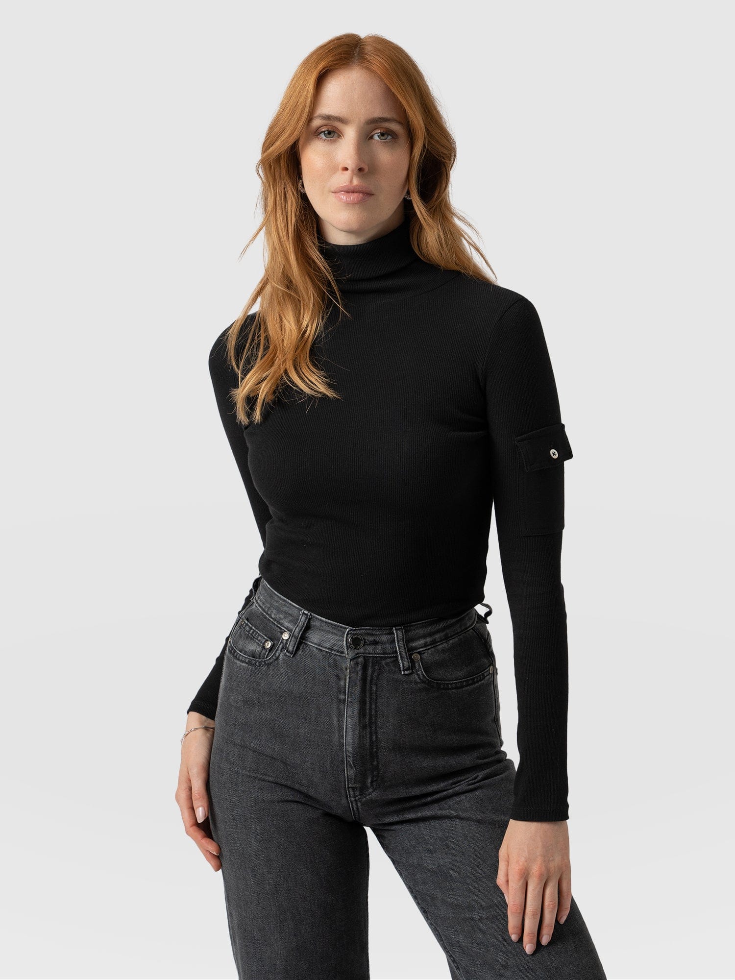 Pocket Roll Neck Black Women's Jumpers Saint Sofia® UK