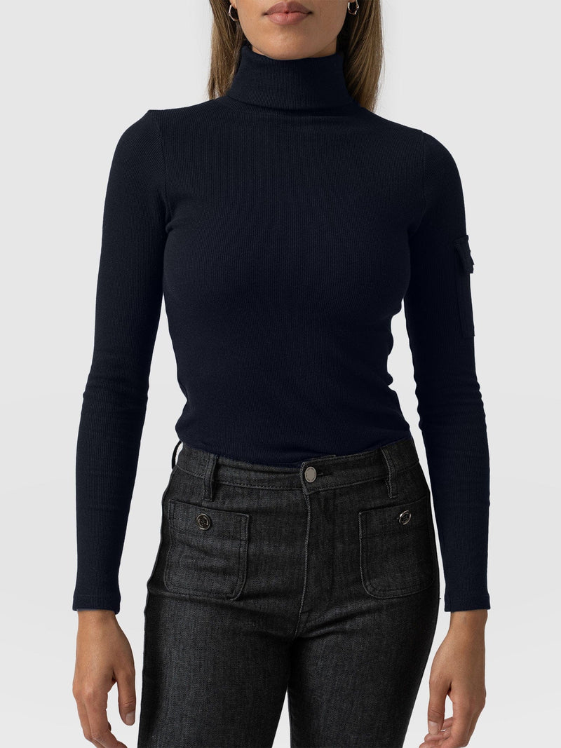Pocket Roll Neck Navy - Women's Jumpers | Saint + Sofia® UK