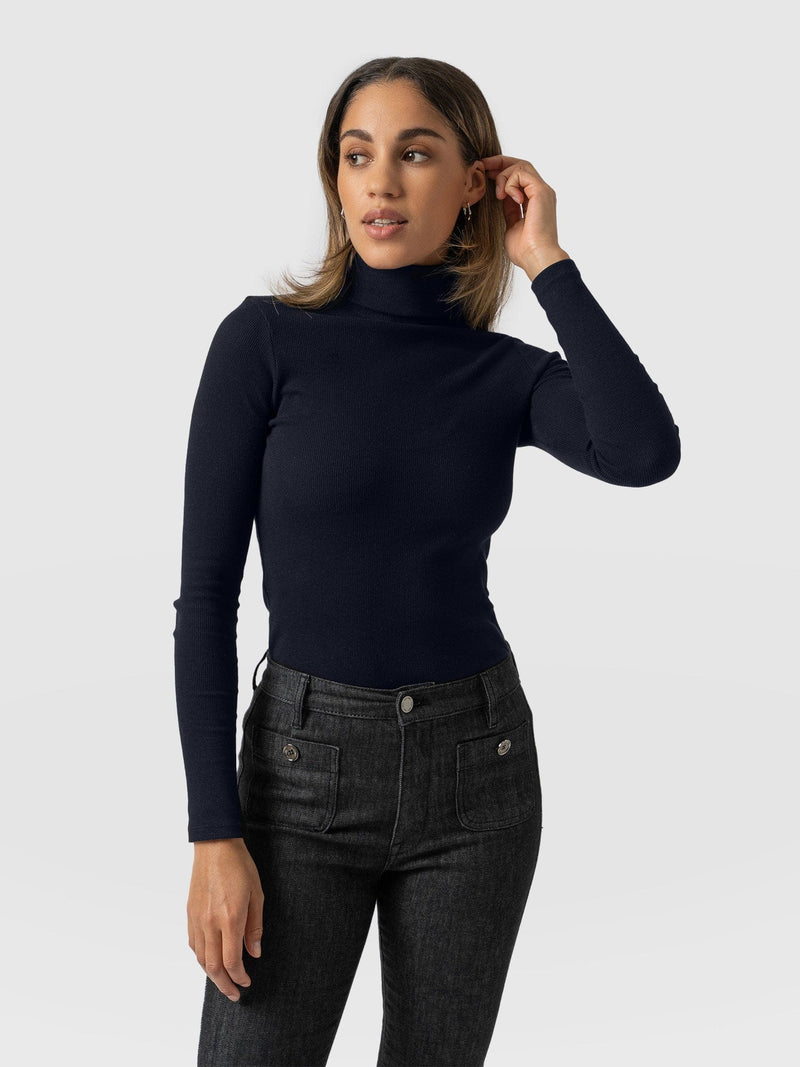 Pocket Roll Neck Navy - Women's Jumpers | Saint + Sofia® UK