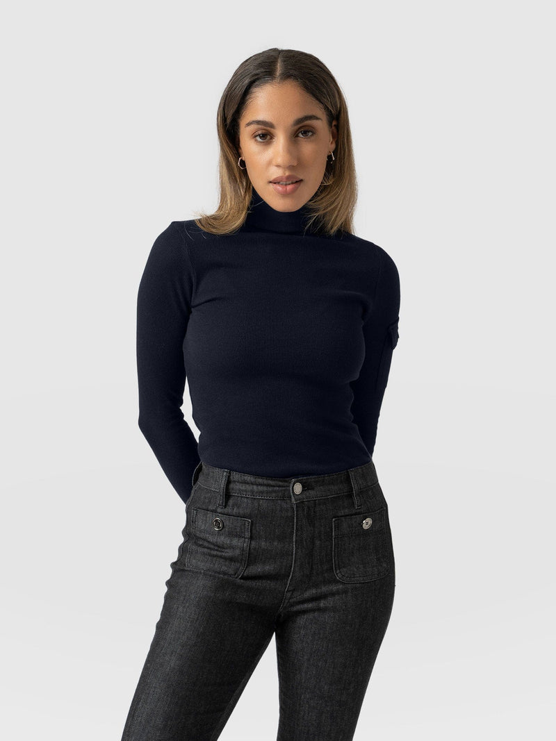 Pocket Roll Neck Navy - Women's Jumpers | Saint + Sofia® UK