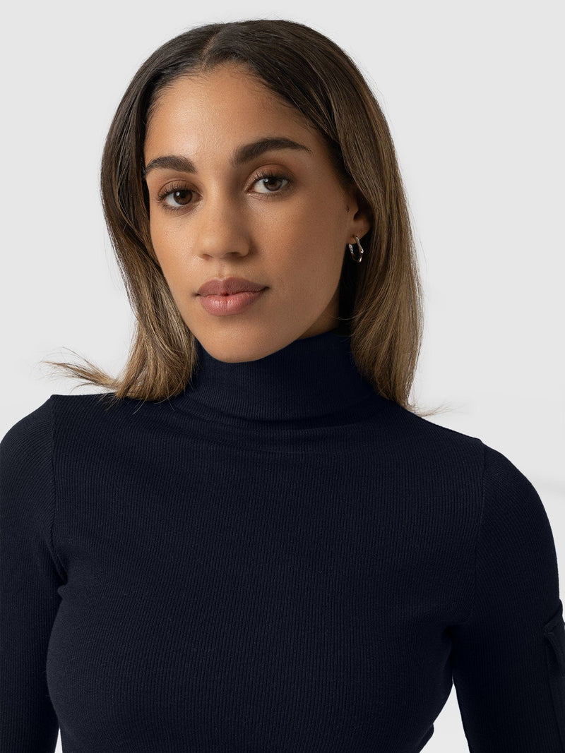 Pocket Roll Neck Navy - Women's Jumpers | Saint + Sofia® UK