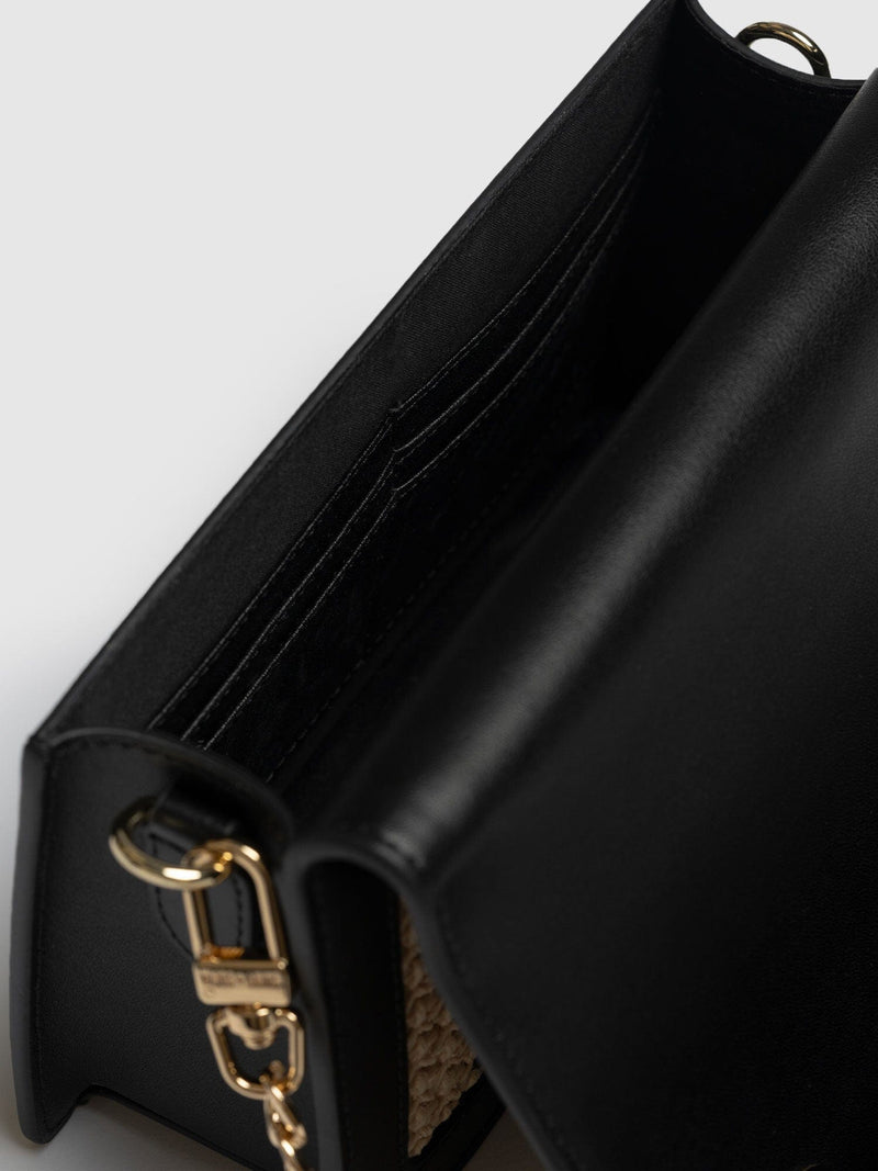 Primrose Wallet on Chain - Beige/Black Raffia - Women's Bags | Saint + Sofia® UK