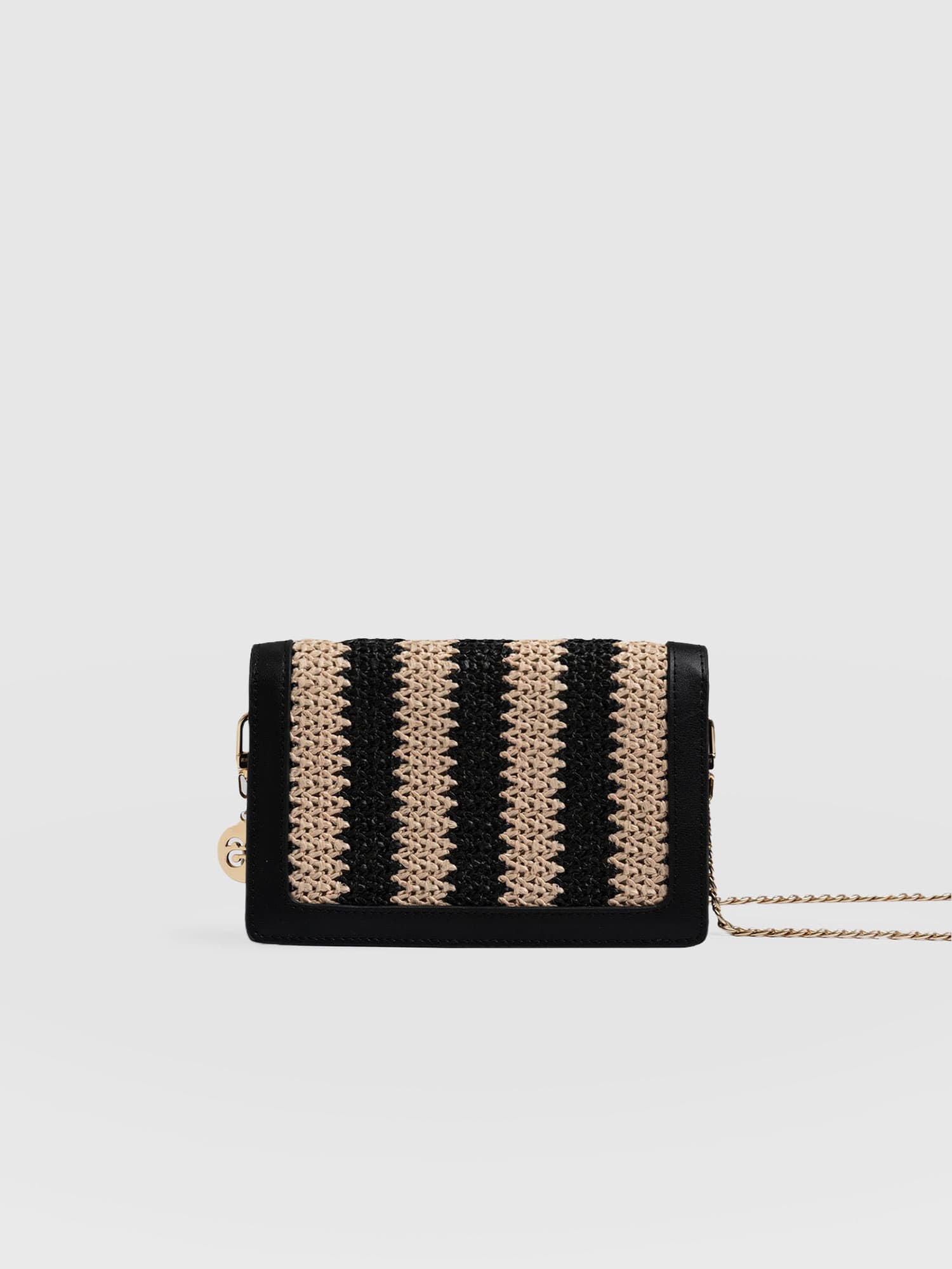 Primrose Wallet on Chain - Beige/Black Raffia