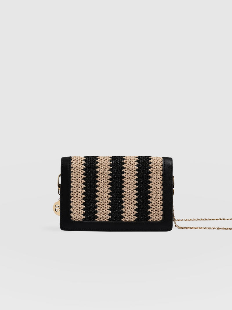 Primrose Wallet on Chain - Beige/Black Raffia