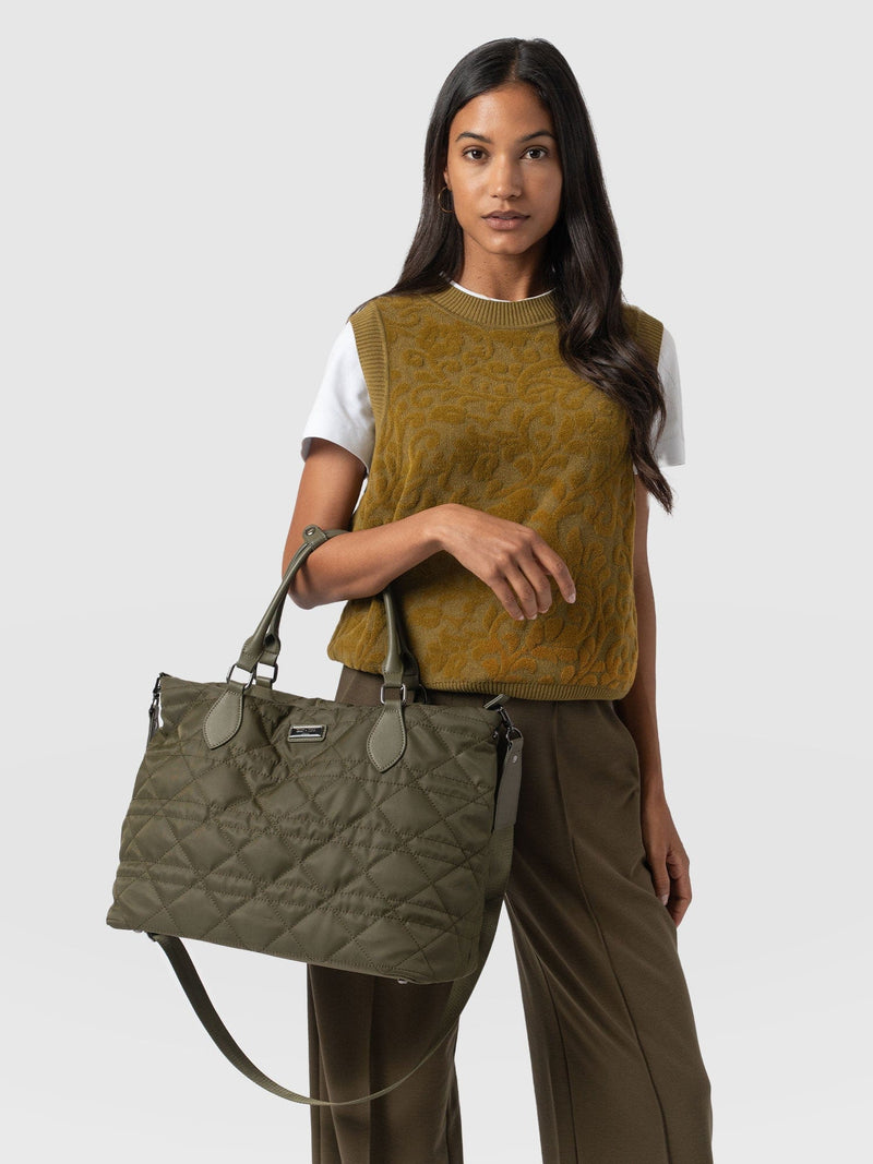 Quilted Selene Shopper Bag Khaki - Women's Bags | Saint + Sofia® UK