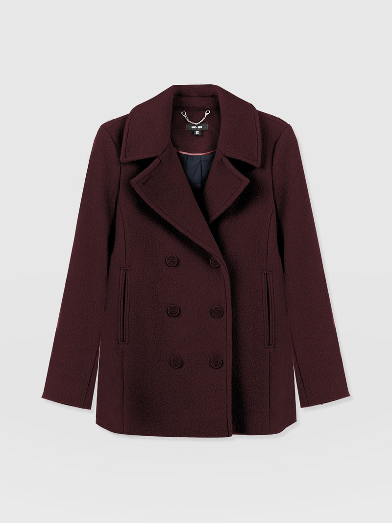 Quinn Pea Coat - Maroon