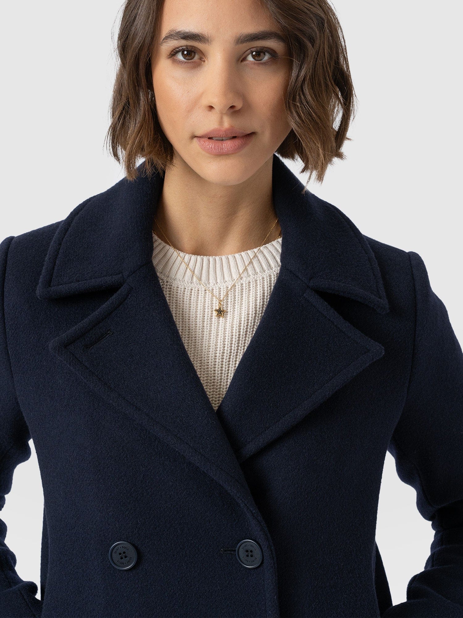 Quinn Pea Coat - Navy - Women's Outerwears | Saint + Sofia® UK