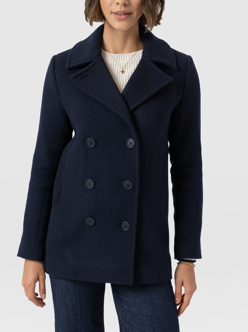 Quinn Pea Coat - Navy - Women's Outerwears | Saint + Sofia® UK