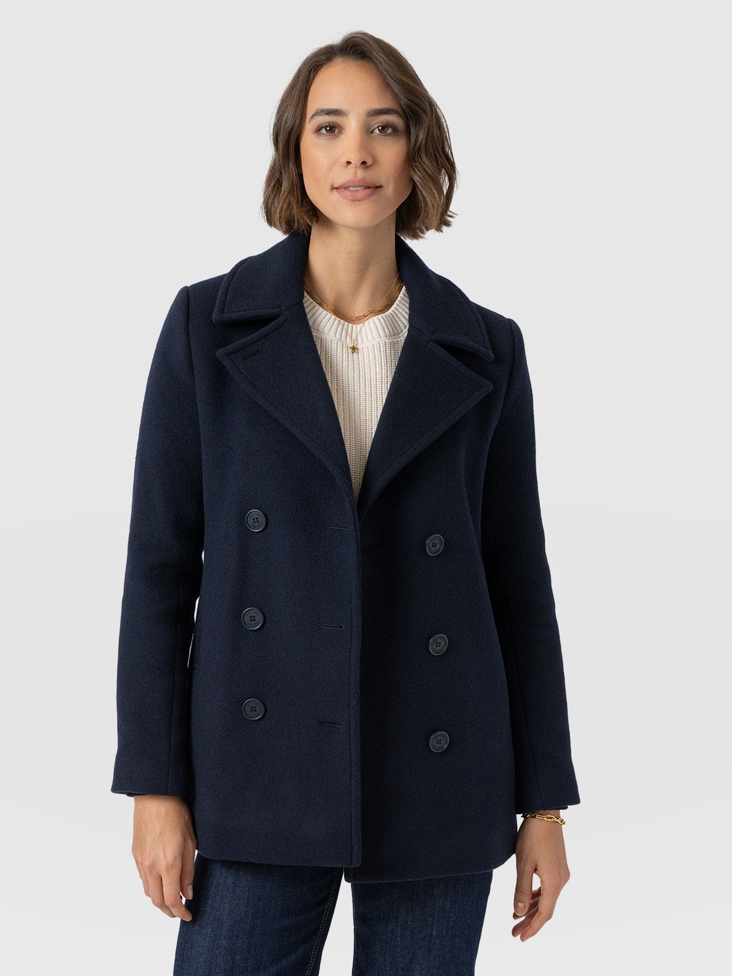 Quinn Pea Coat - Navy - Women's Outerwears | Saint + Sofia® UK