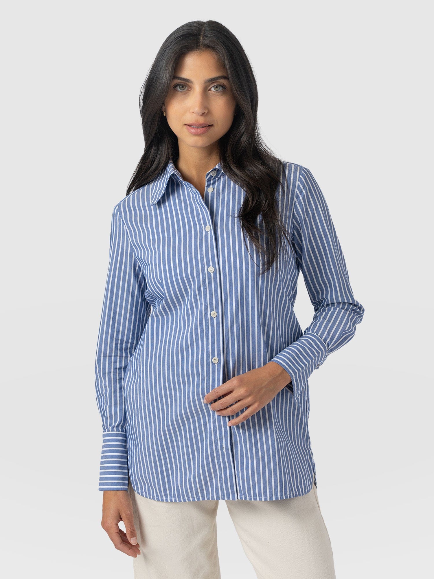 Reagan Tie Shirt - Blue Stripe - Women's Blouses | Saint + Sofia® UK