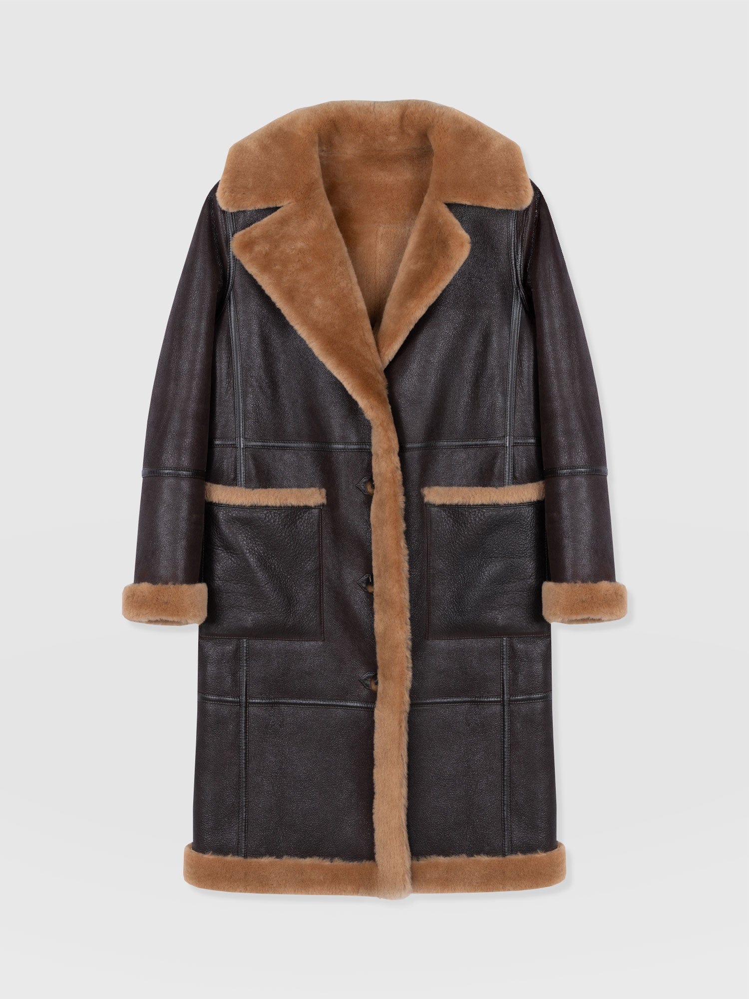 Ramone Shearling Reversible Coat - Brown - Women's Leathers | Saint + Sofia® UK