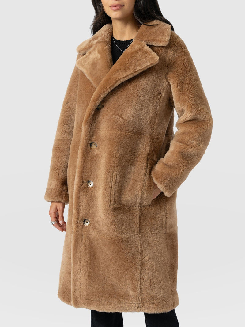 Ramone Shearling Reversible Coat - Brown - Women's Leathers | Saint + Sofia® UK