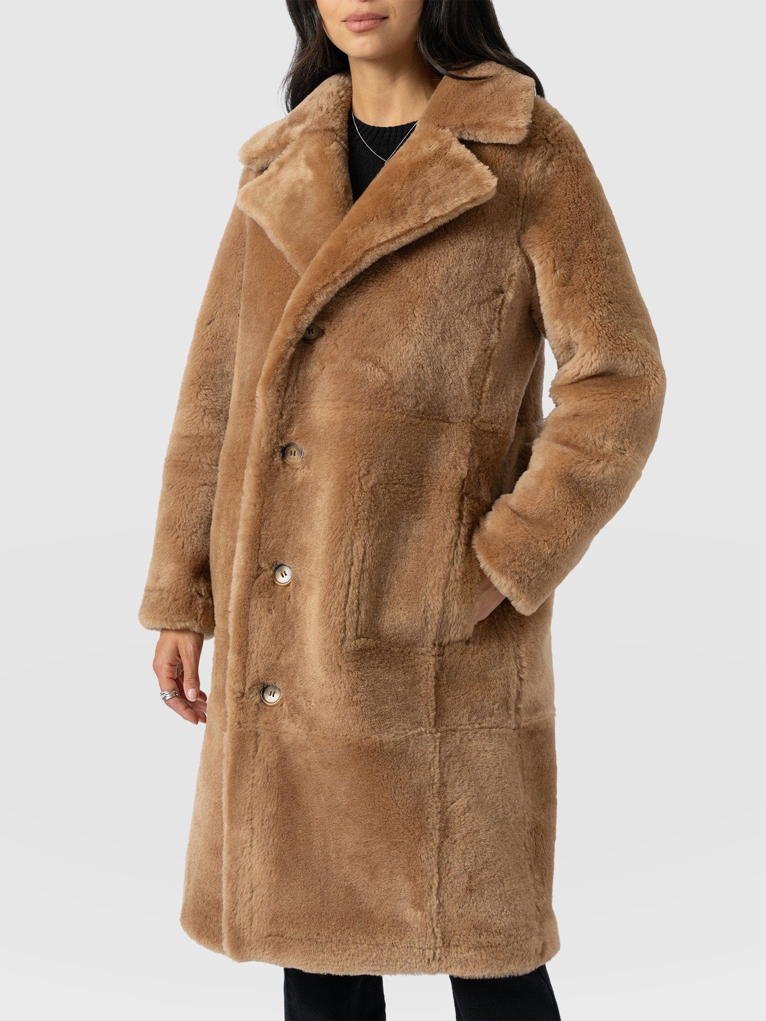 Ramone Shearling Reversible Coat - Brown - Women's Leathers | Saint + Sofia® UK