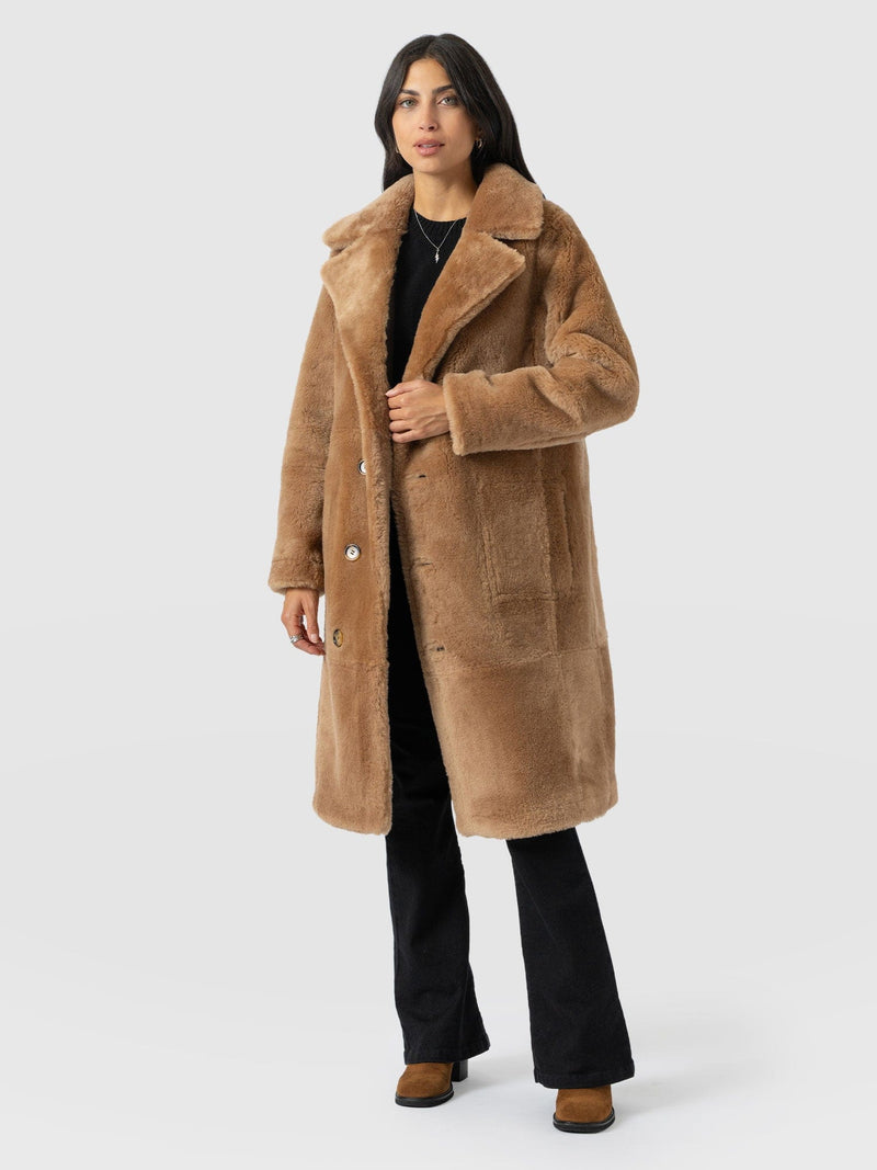 Ramone Shearling Reversible Coat - Brown - Women's Leathers | Saint + Sofia® UK