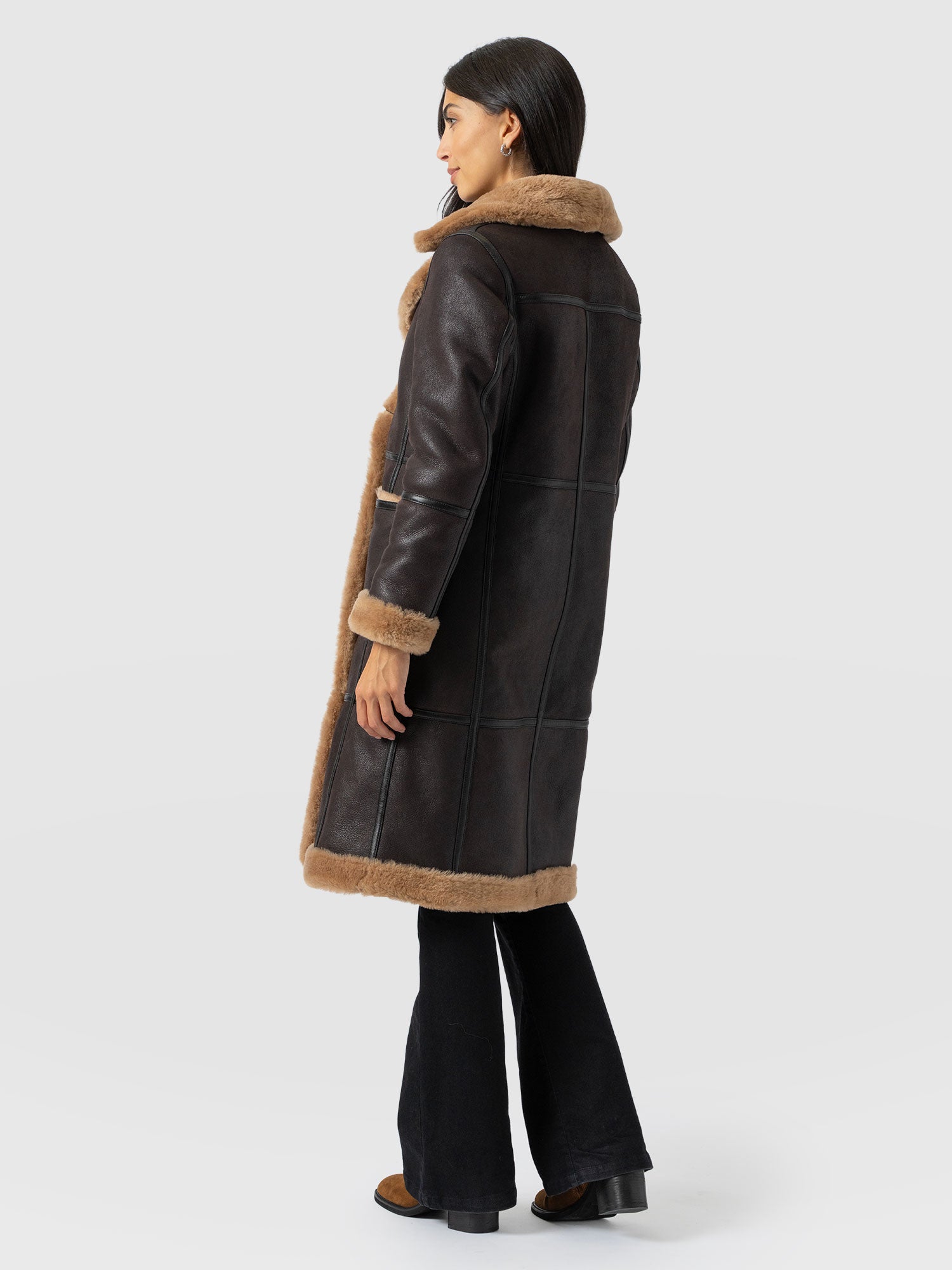 Ramone Shearling Reversible Coat - Brown - Women's Leathers | Saint + Sofia® UK
