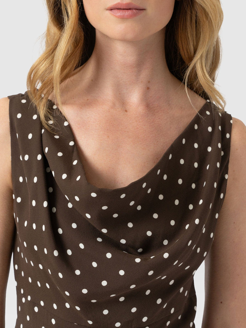 Raye Cowl Cami - Brown Polka Dot - Women's T-shirts | Saint + Sofia® UK