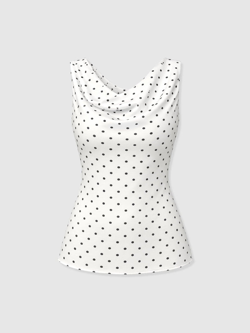Raye Cowl Cami - Cream Polka Dot - Women's T-shirts | Saint + Sofia® UK
