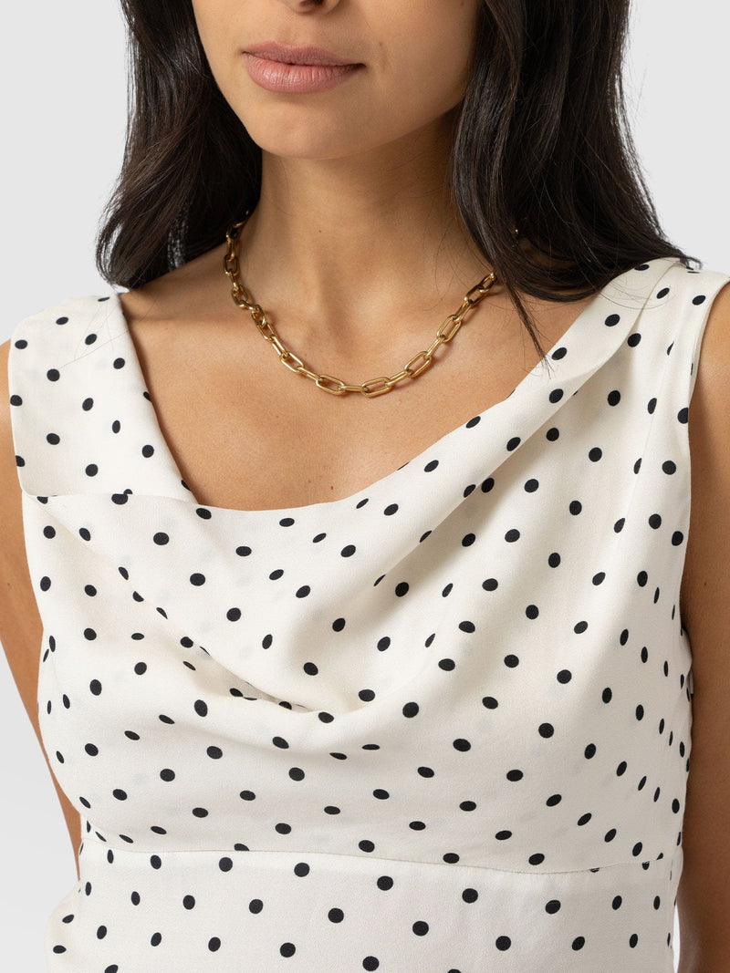 Raye Cowl Cami - Cream Polka Dot - Women's T-shirts | Saint + Sofia® UK