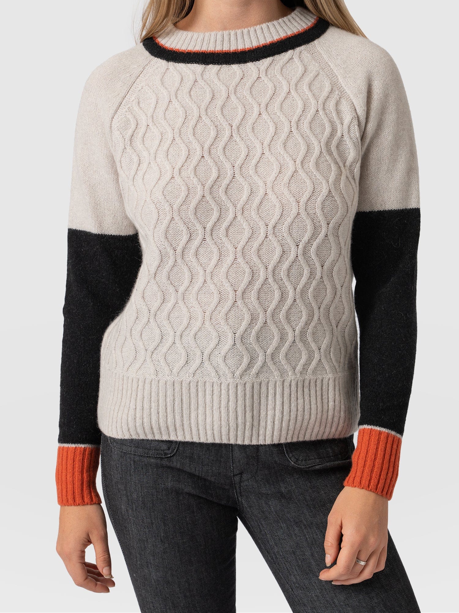 Rayner Cashmere Jumper Black/Beige/Orange - Women's Jumper | Saint + Sofia® UK