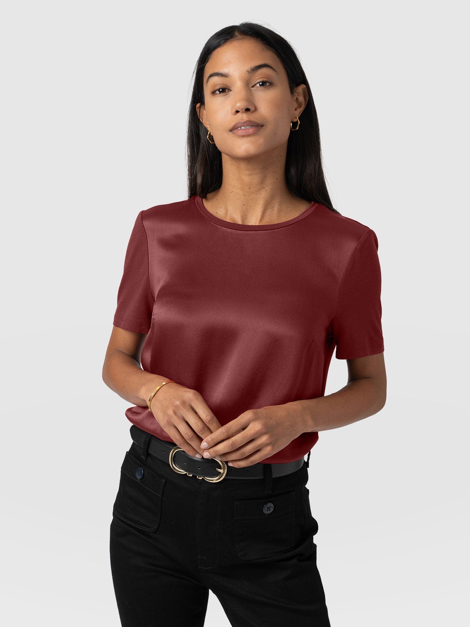 Rayner Contrast Tee Maroon - Women's T-Shirts | Saint and Sofia® UK