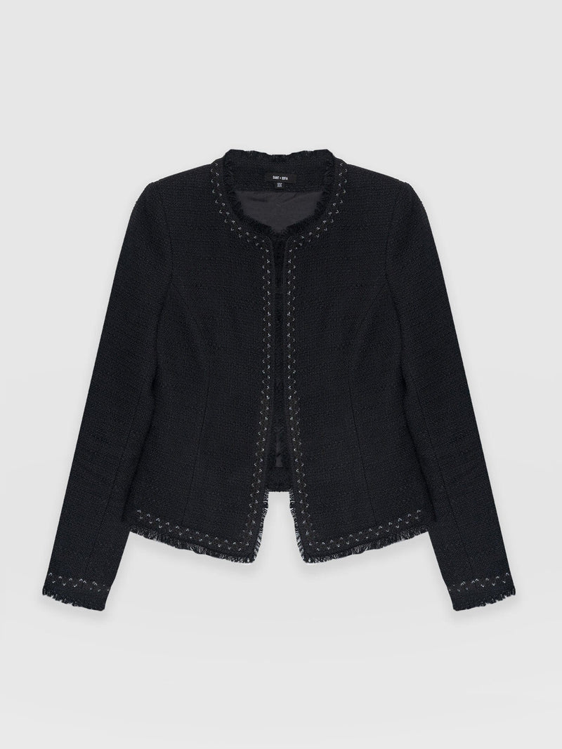 Rayner Jacket Black Bouclé - Women's Jackets | Saint and Sofia® UK