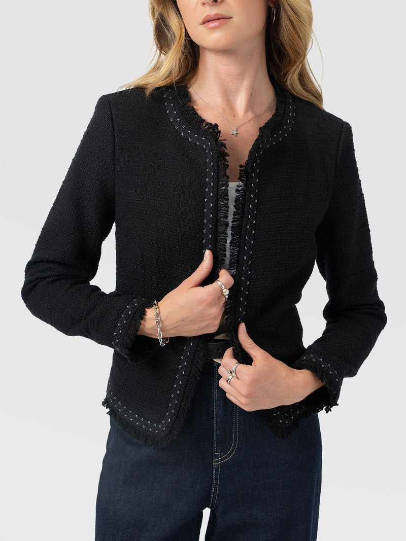 Rayner Jacket Black Bouclé - Women's Jackets | Saint and Sofia® UK