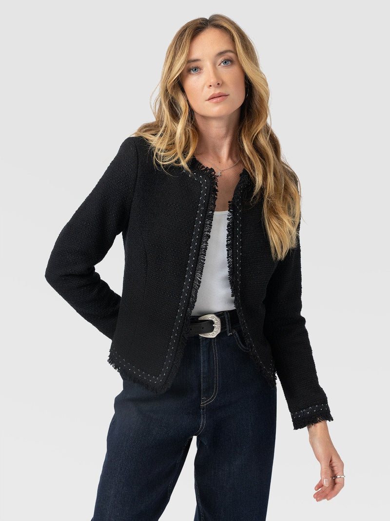 Rayner Jacket Black Bouclé - Women's Jackets | Saint and Sofia® UK