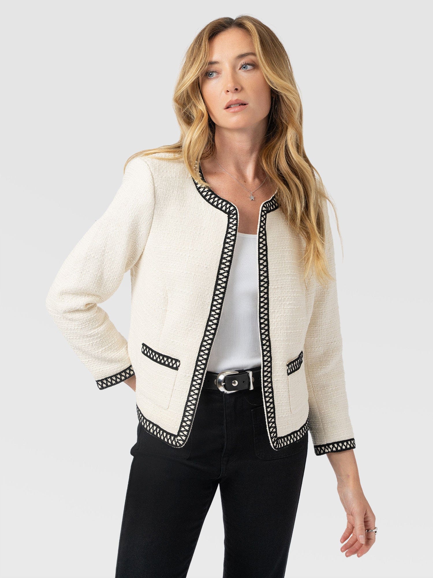 Rayner Jacket Cream/Black - Women's Jackets | Saint + Sofia® UK