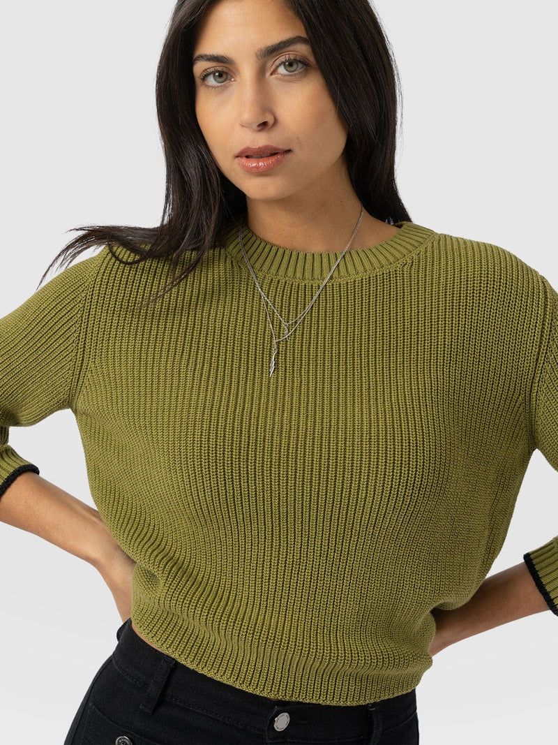 Remy Crop Jumper Khaki - Women's Jumpers | Saint + Sofia® UK