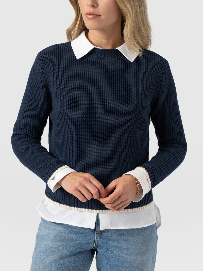 Remy Crop Jumper Navy - Women's Jumpers | Saint + Sofia® UK