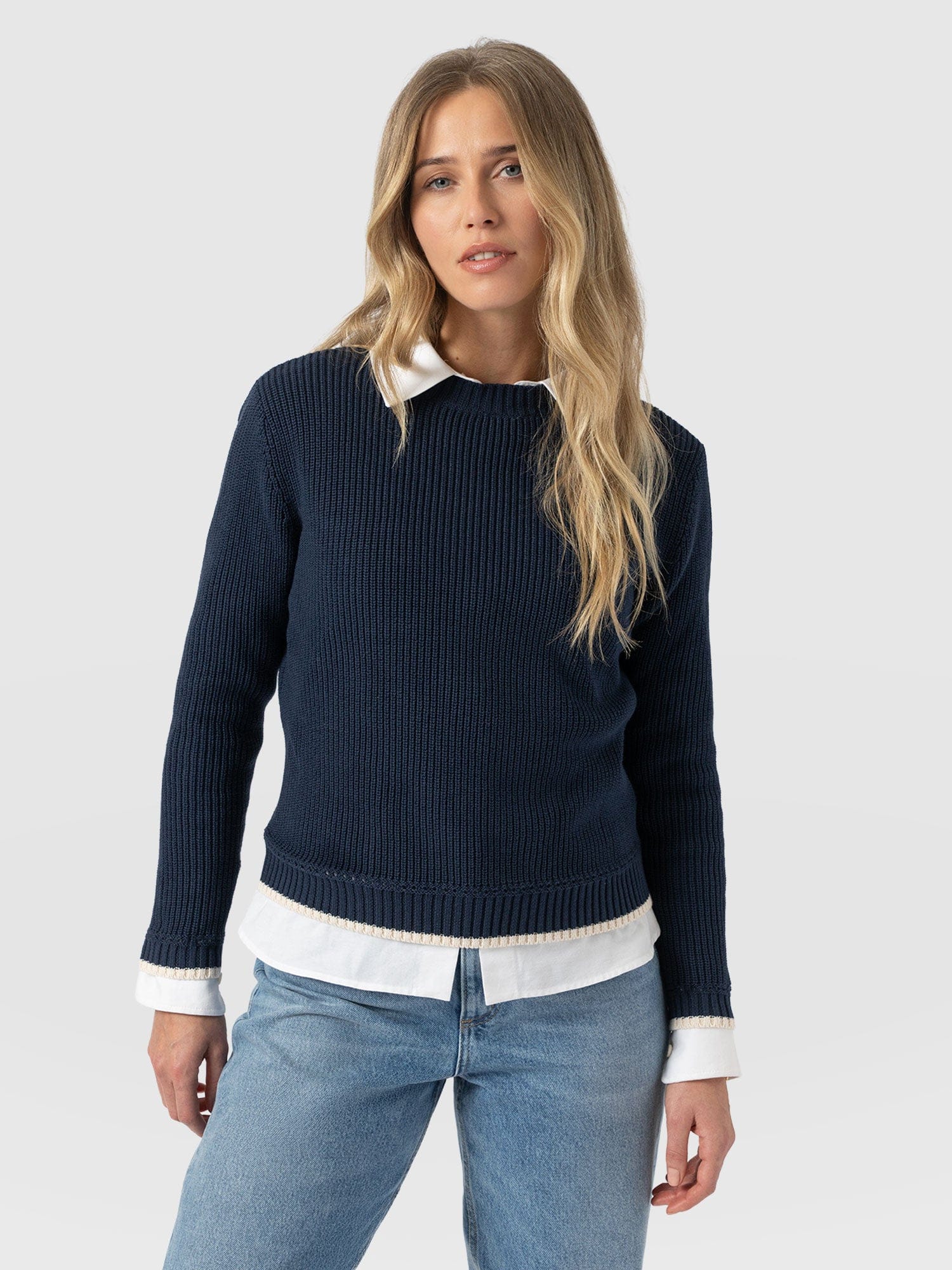 Remy Crop Jumper Navy - Women's Jumpers | Saint + Sofia® UK
