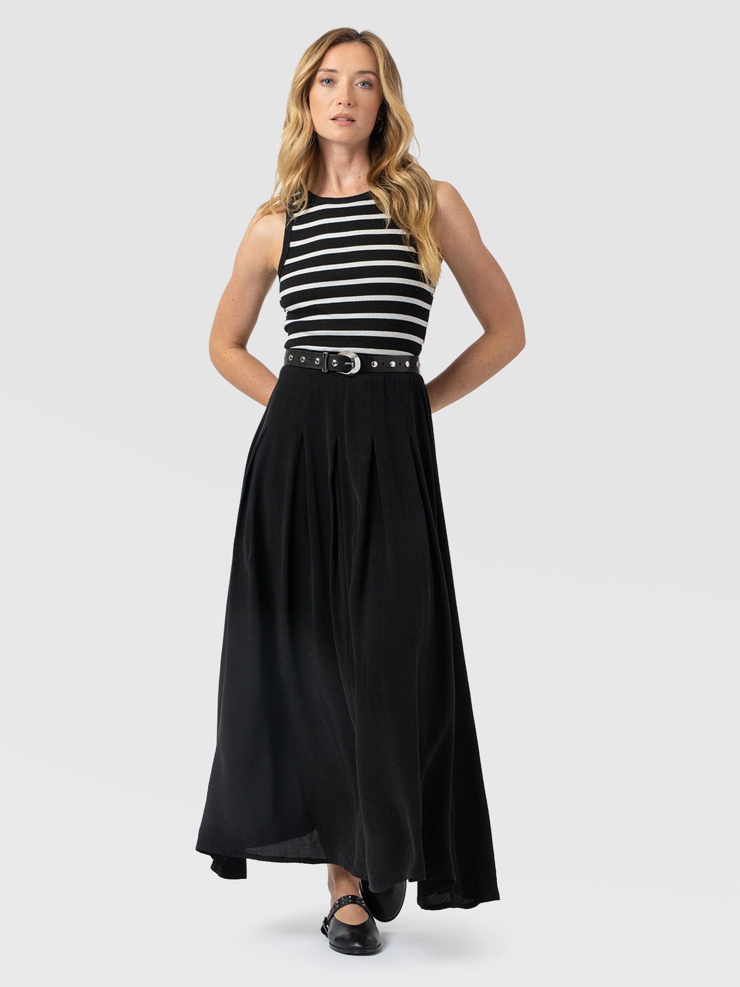 Renee Contrast Dress - Black & White Stripe