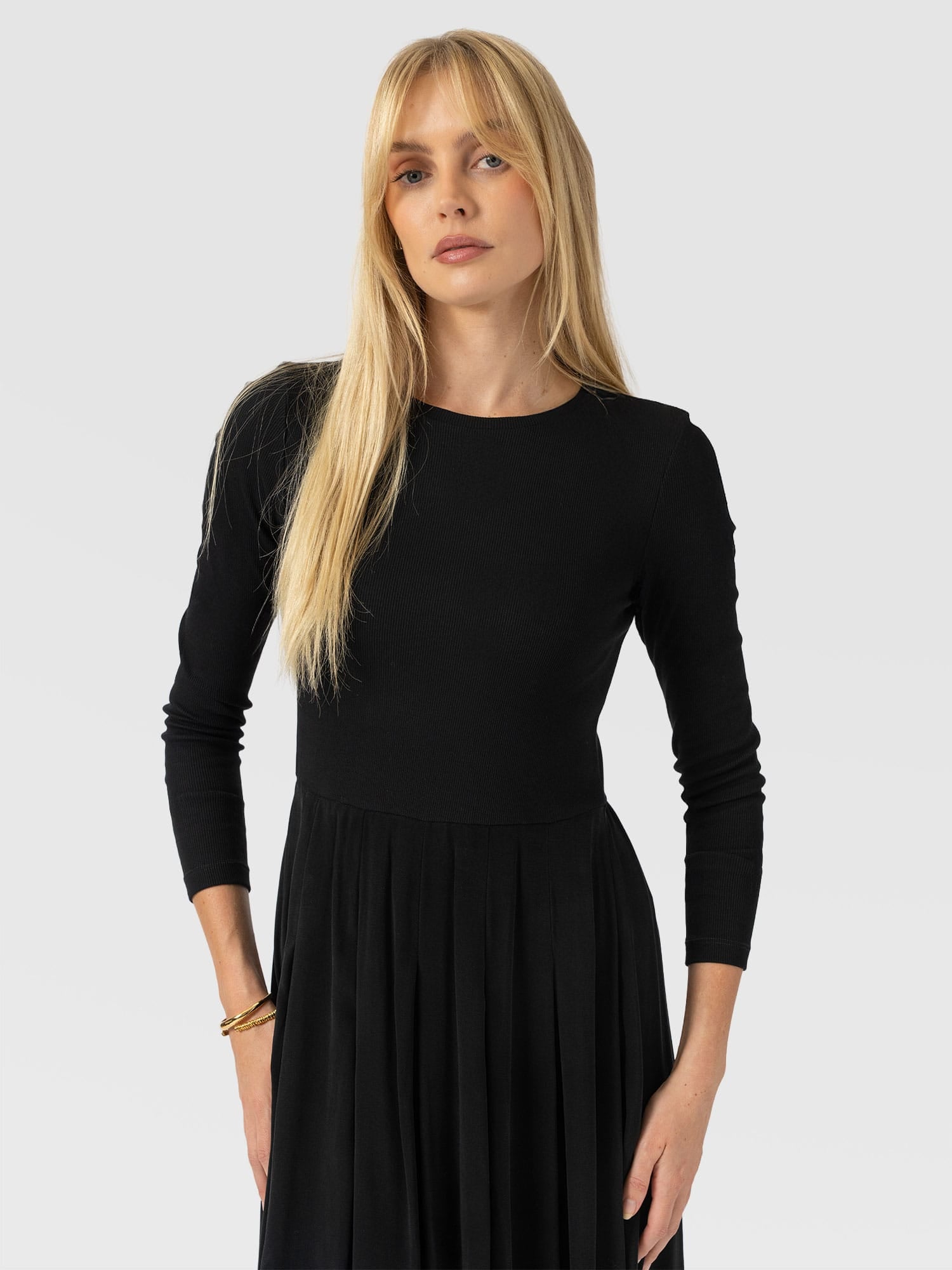 Renee Contrast Long Sleeve Dress - Black