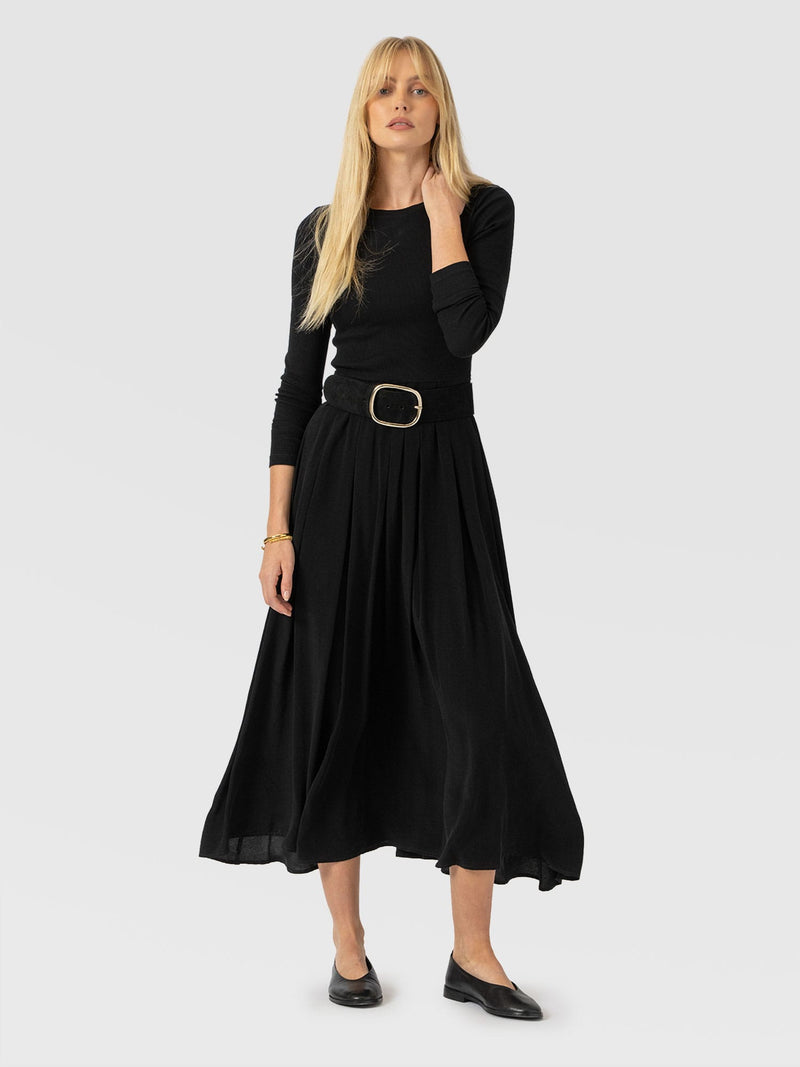 Renee Contrast Long Sleeve Dress - Black