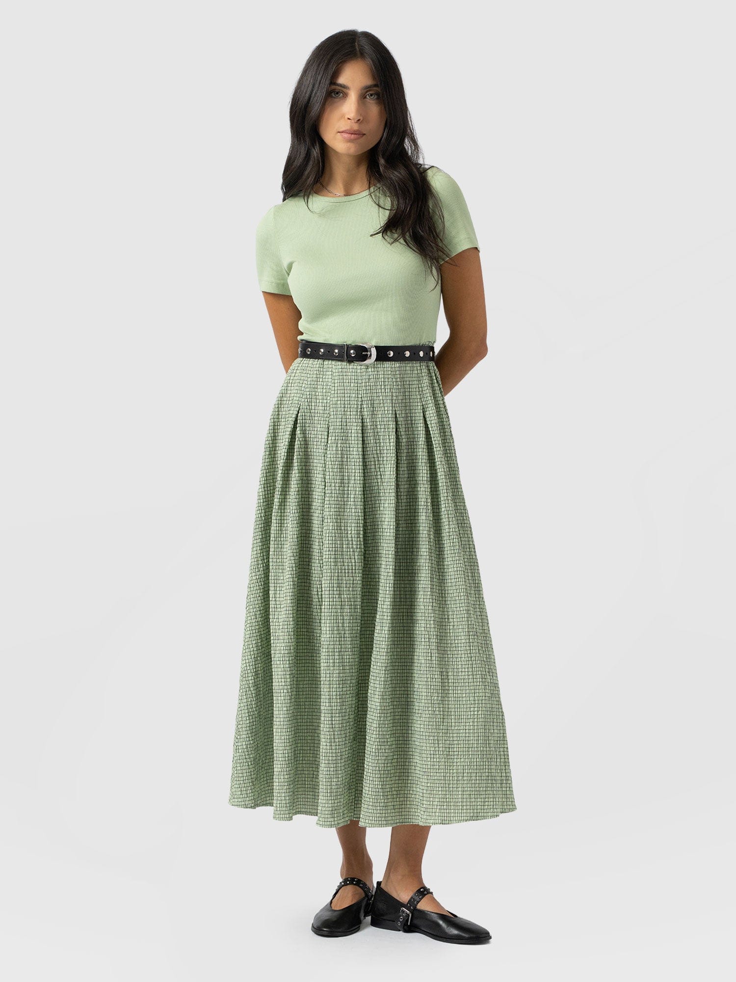 Renee Contrast Short Sleeve Dress - Mint Gingham
