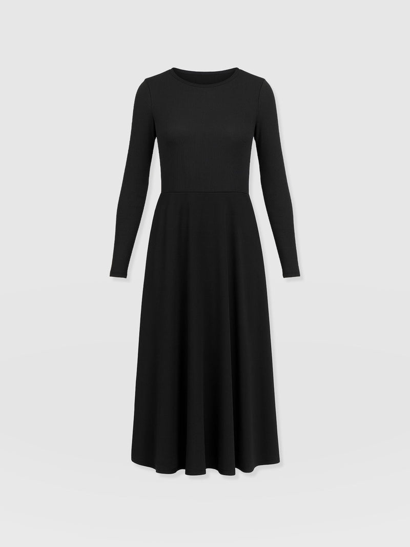 Renee Rib Contrast Long Sleeve Dress - Black