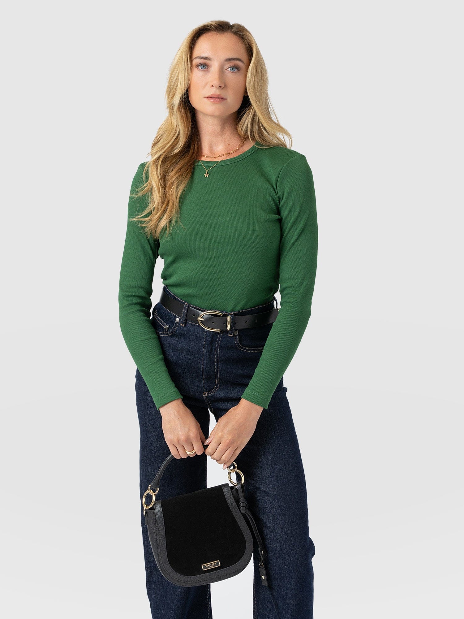 Ribbed Long Sleeve Tee - Basil Green - Women's T-shirts | Saint + Sofia® UK