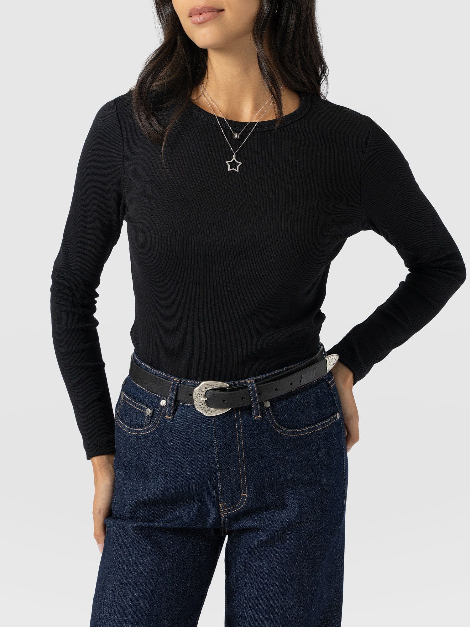 Ribbed Long Sleeve Tee - Black - Women's T-shirts | Saint + Sofia® UK