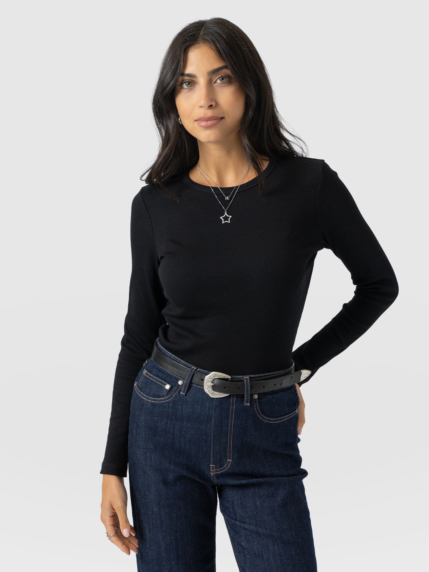 Ribbed Long Sleeve Tee - Black - Women's T-shirts | Saint + Sofia® UK