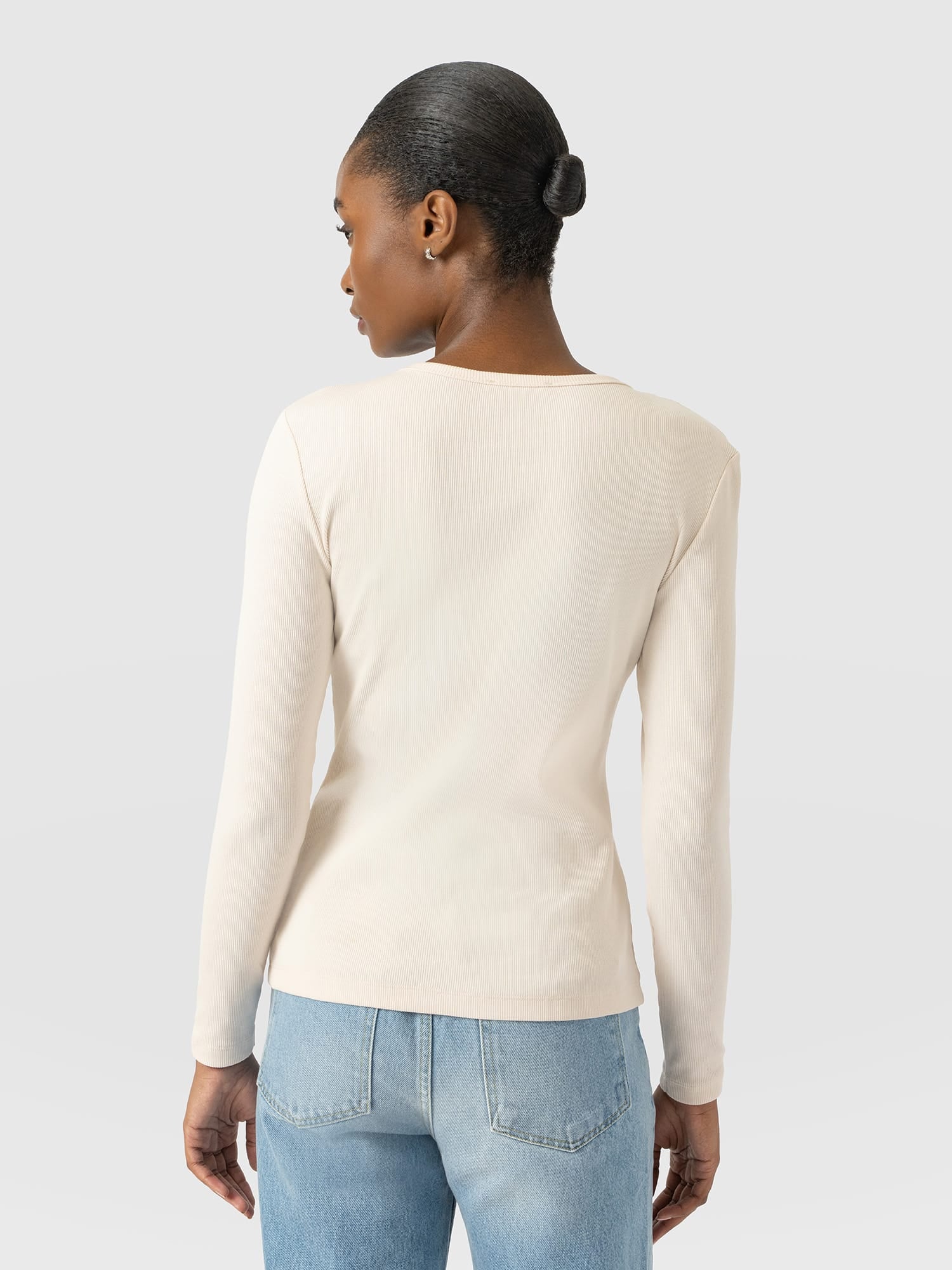 Ribbed Long Sleeve Tee - Cream - Women's T-shirts | Saint and Sofia® UK