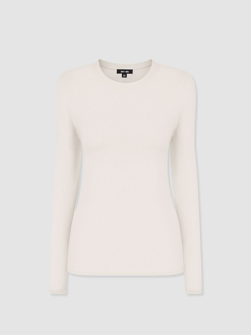 Ribbed Long Sleeve Tee - Cream - Women's T-shirts | Saint + Sofia® UK