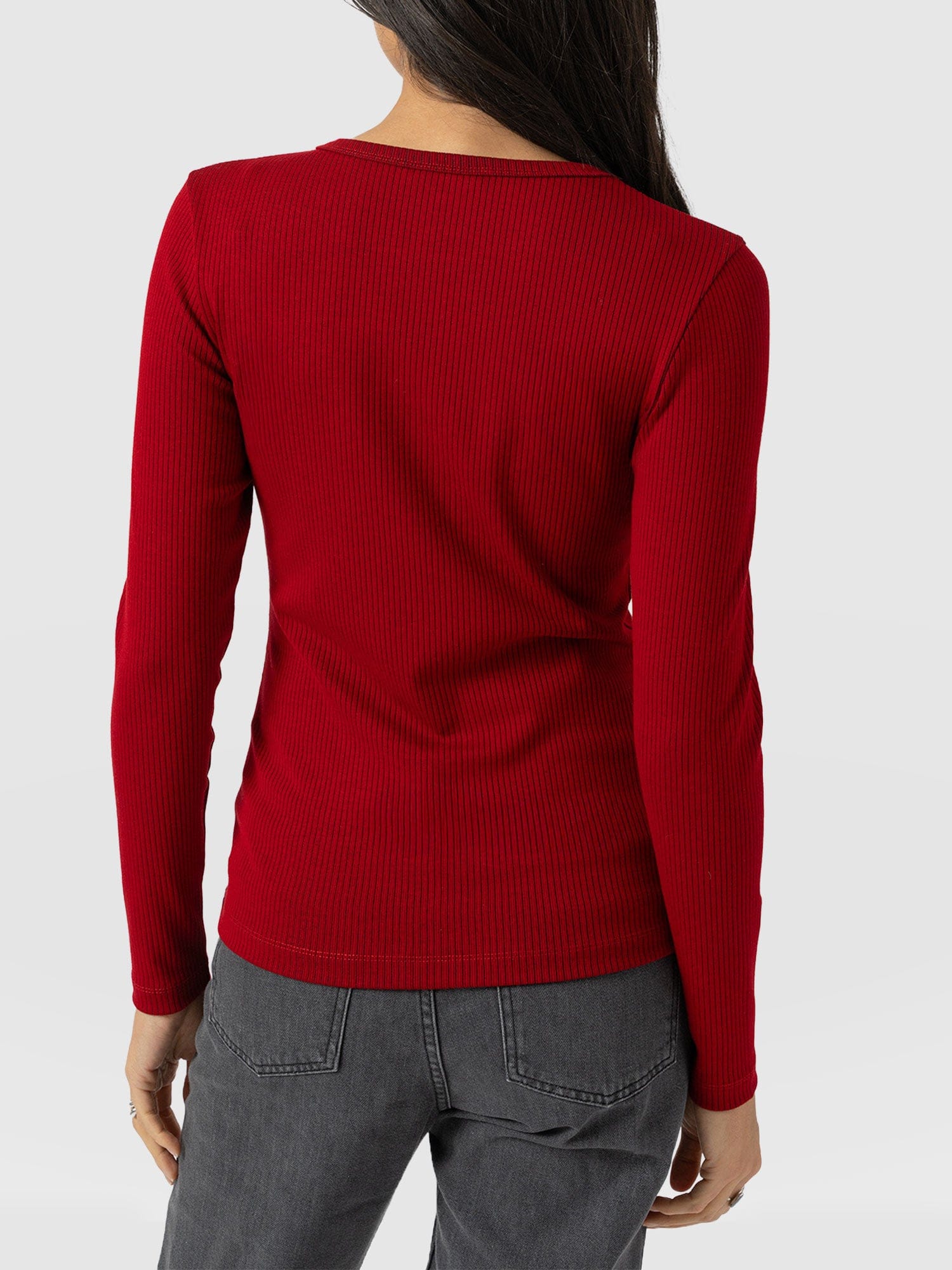 Ribbed Long Sleeve Tee - Deep Red - Women's T-shirts | Saint and Sofia® UK