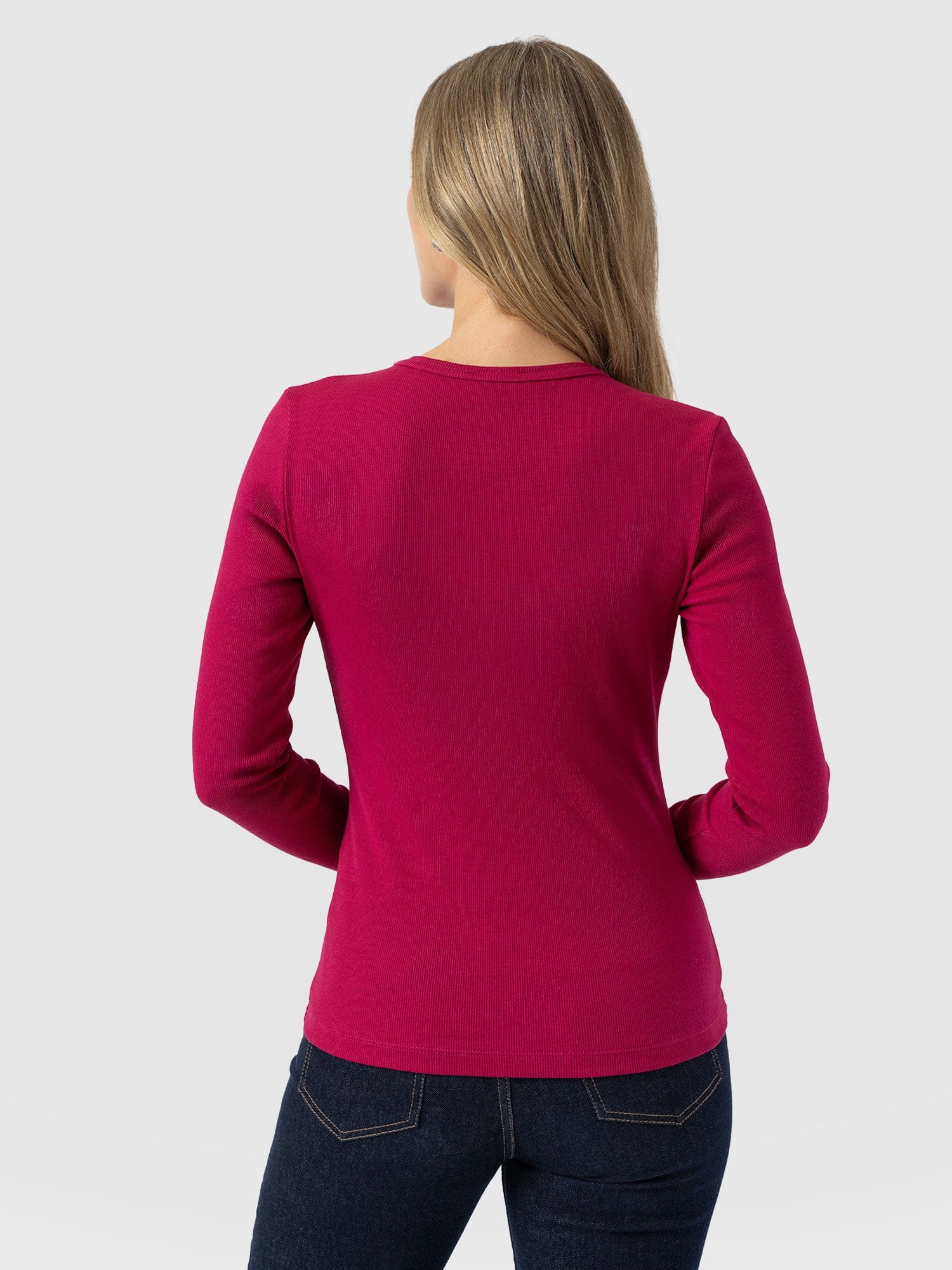 Ribbed Long Sleeve Tee - Fuchsia Pink - Women's T-shirts | Saint and Sofia® UK