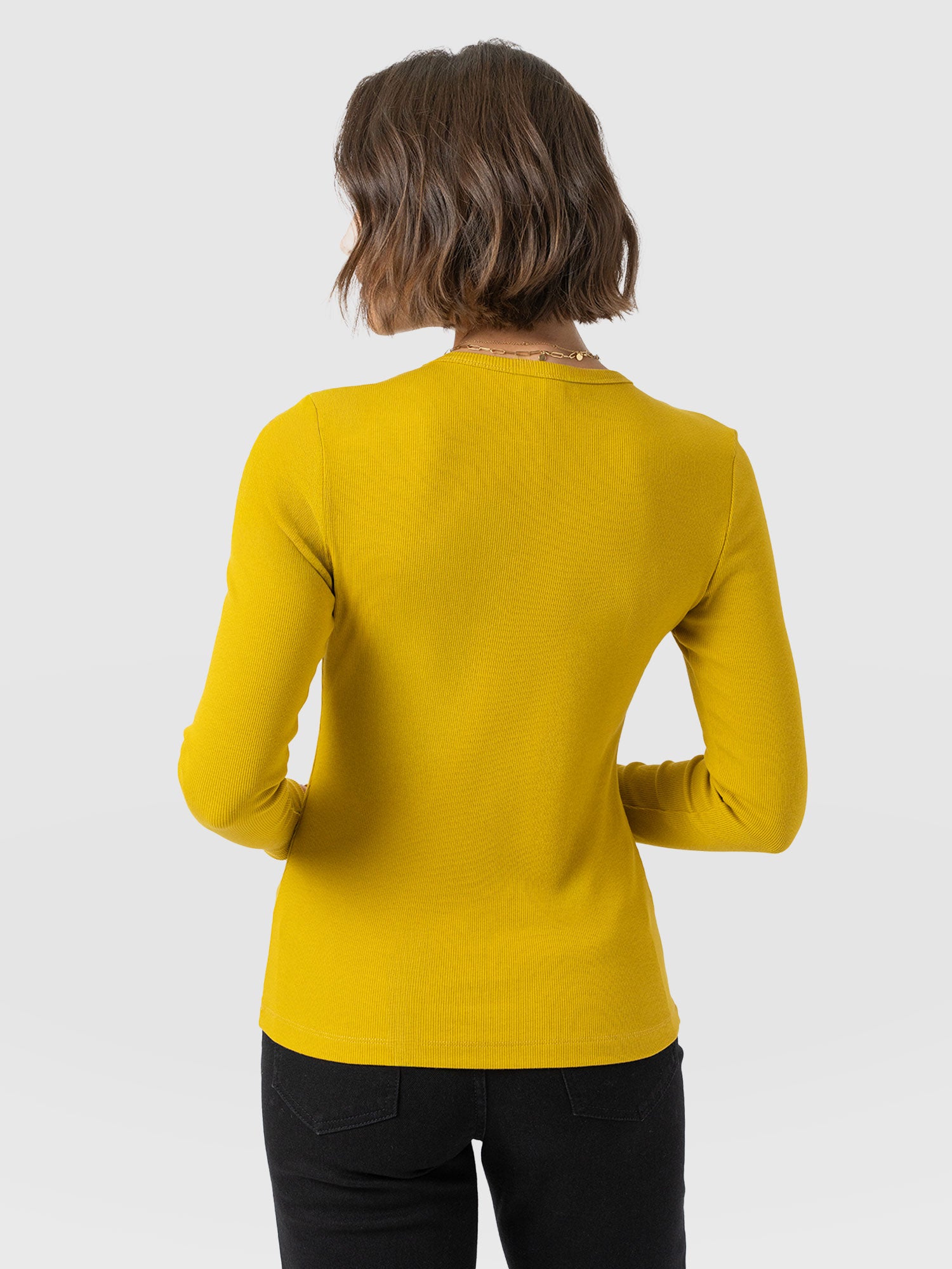 Ribbed Long Sleeve Tee - Mustard - Women's T-shirts | Saint and Sofia® UK