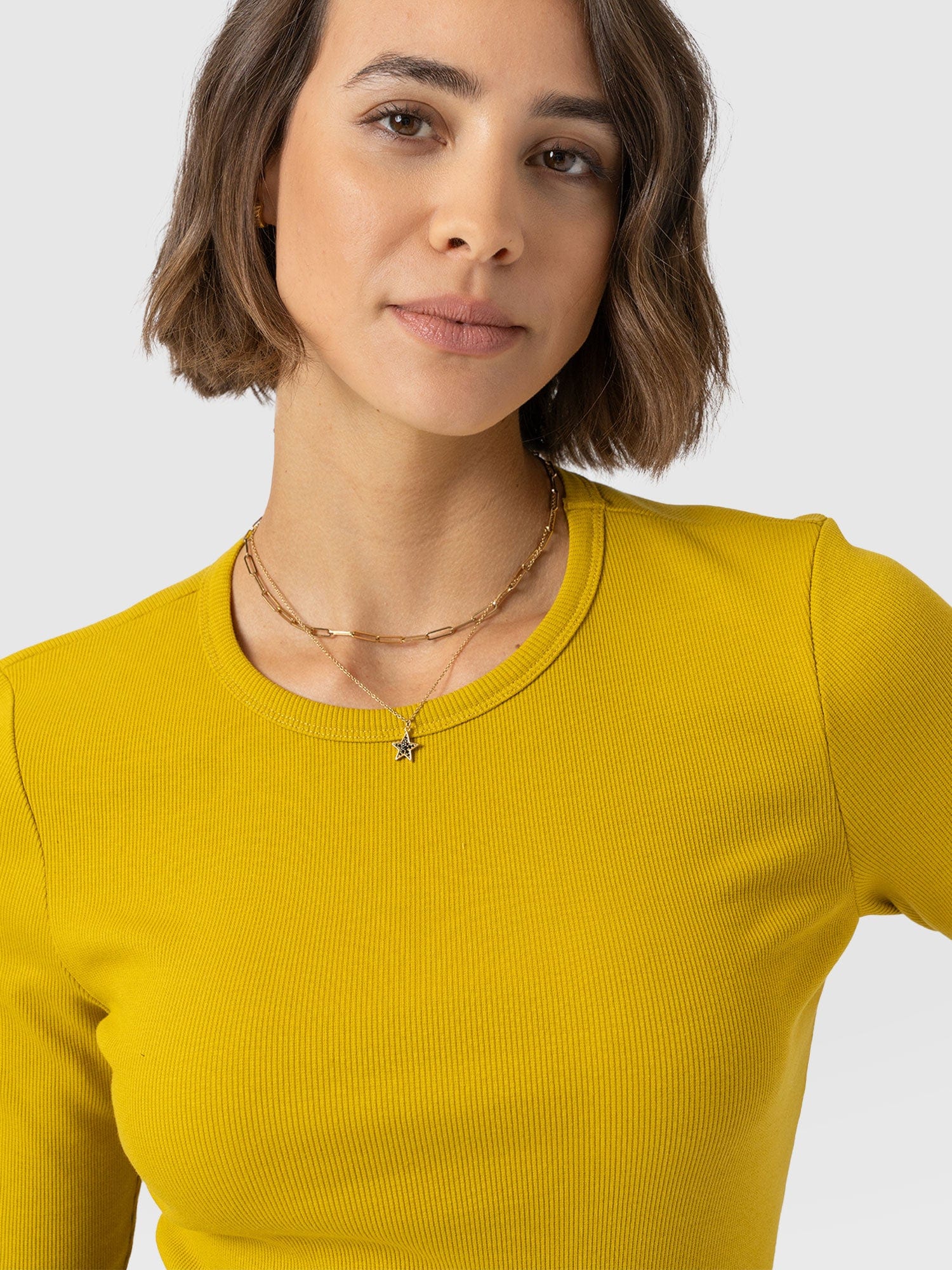 Ribbed Long Sleeve Tee - Mustard - Women's T-shirts | Saint and Sofia® UK