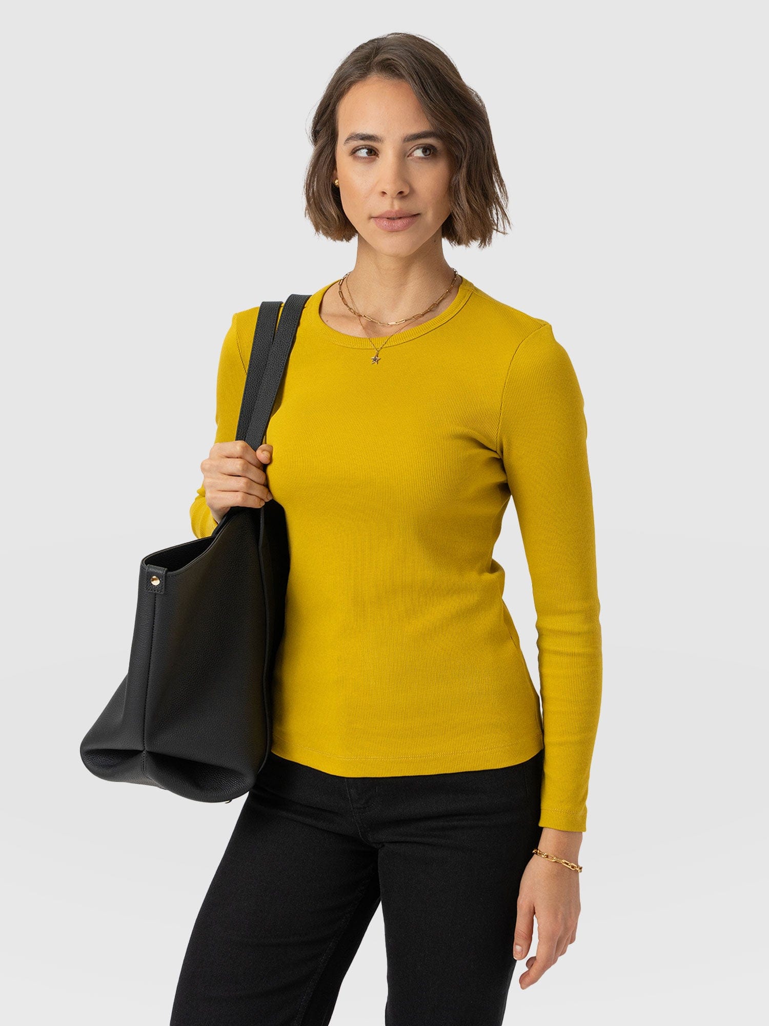 Ribbed Long Sleeve Tee - Mustard - Women's T-shirts | Saint and Sofia® UK