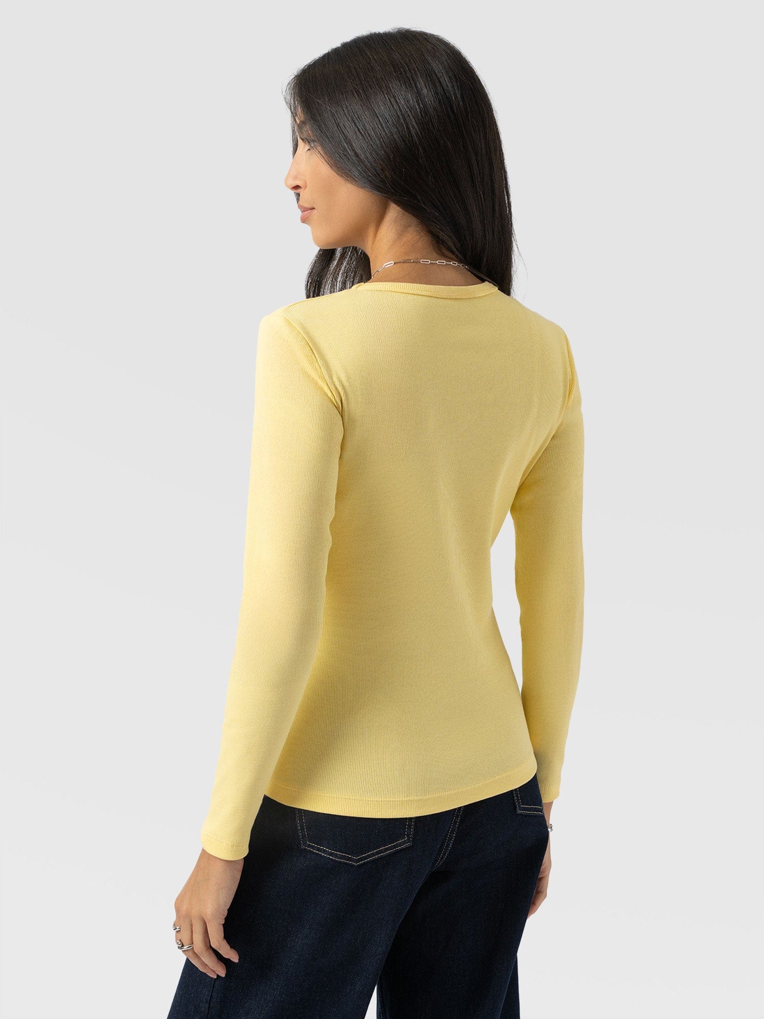 Ribbed Long Sleeve Tee - Pale Yellow - Women's T-shirts | Saint + Sofia® UK