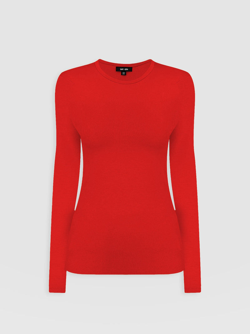 Ribbed Long Sleeve Tee - Red